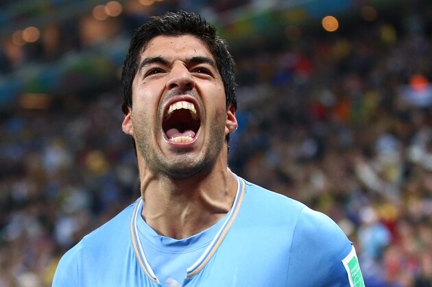 SAO PAULO, BRAZIL - JUNE 19:  Luis Suarez of Uruguay celebrates after scoring his team's second goal during the 2014 FIFA World Cup Brazil Group D match between Uruguay and England at Arena de Sao Paulo on June 19, 2014 in Sao Paulo, Brazil.  (Photo by Julian Finney/Getty Images)