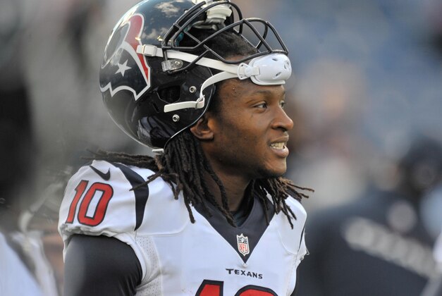 Dec 29, 2013; Nashville, TN, USA; Houston Texans wide receiver DeAndre Hopkins (10) during warm ups prior to the game against the Tennessee Titans at LP Field. Mandatory Credit: Jim Brown-USA TODAY Sports