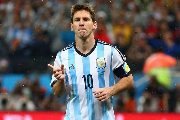 SAO PAULO, BRAZIL - JULY 09:  Lionel Messi of Argentina celebrates scoring a goal during a penalty shootout during the 2014 FIFA World Cup Brazil Semi Final match between the Netherlands and Argentina at Arena de Sao Paulo on July 9, 2014 in Sao Paulo, Brazil.  (Photo by Ronald Martinez/Getty Images)