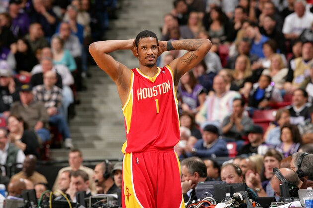 SACRAMENTO, CA - APRIL 12:  Trevor Ariza #1 of the Houston Rockets against the Sacramento Kings on April 12, 2010 at ARCO Arena in Sacramento, California. NOTE TO USER: User expressly acknowledges and agrees that, by downloading and/or using this Photograph, user is consenting to the terms and conditions of the Getty Images License Agreement. Mandatory Copyright Notice: Copyright 2010 NBAE (Photo by Rocky Widner/NBAE via Getty Images)