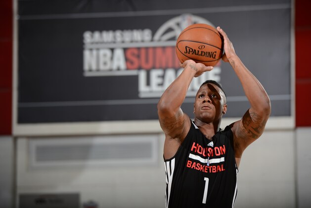 LAS VEGAS, NV - JULY 12: Isaiah Canaan #1 of the Houston Rockets takes a free throw against the Miami Heat on July 12, 2014 at Cox Pavilion in Las Vegas, Nevada. NOTE TO USER: User expressly acknowledges and agrees that, by downloading and or using this photograph, User is consenting to the terms and conditions of the Getty Images License Agreement. Mandatory Copyright Notice: Copyright 2014 NBAE (Photo by Garrett Ellwood/NBAE via Getty Images)