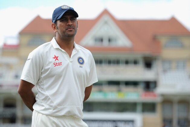 NOTTINGHAM, ENGLAND - JULY 13:  Mahendra Singh Dhoni of India after drawing the 1st Investec Test match between England and India at Trent Bridge on July 13, 2014 in Nottingham, England.  (Photo by Gareth Copley/Getty Images)