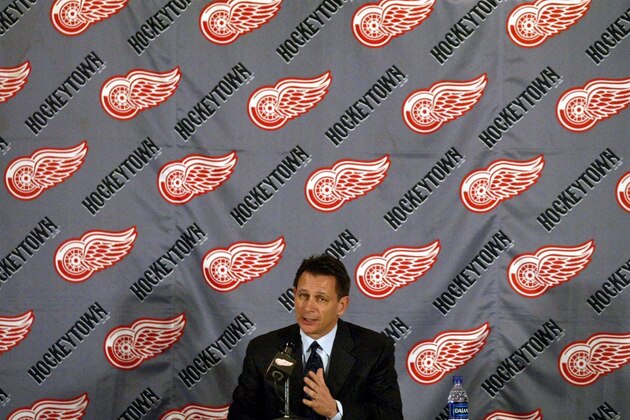 Detroit Red Wings general manager Ken Holland talks to media during a news conference in Detroit, Mich, Wednesday, Feb.16, 2005, after the NHL season was officially cancelled. (AP PHOTO/Windsor Star, Brent Foster)
