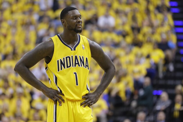 Indiana Pacers guard Lance Stephenson reacts after being charged with a foul against the Washington Wizards during the second quarter of game 1 of the Eastern Conference semifinal NBA basketball playoff series in Indianapolis, Monday, May 5, 2014(AP Photo/Michael Conroy) Indiana Pacers guard Lance Stephenson reacts after being charged with a foul against the Washington Wizards during the second quarter of game 1 of the Eastern Conference semifinal NBA basketball playoff series in Indianapolis, Monday, May 5, 2014(AP Photo/Michael Conroy)