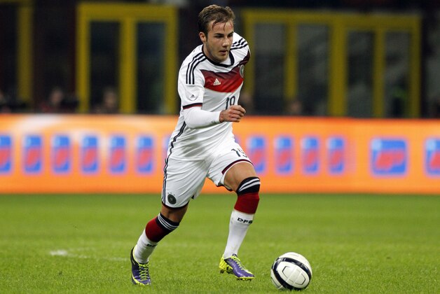 Germany's Mario Gotze during a friendly soccer match between Italy and Germany at the San Siro stadium in Milan, Italy, Friday, Nov. 15, 2013. (AP Photo/Felice Calabro')