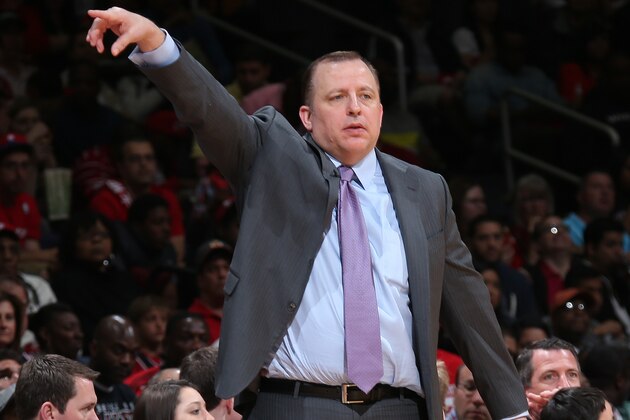 WASHINGTON, DC - APRIL 27: Tom Thibodeau of the Chicago Bulls coaches against the Washington Wizards during Game Four of the Eastern Conference Quarterfinals on April 27, 2014 at Verizon Center in Washington, DC. NOTE TO USER: User expressly acknowledges and agrees that, by downloading and/or using this Photograph, user is consenting to the terms and conditions of the Getty Images License Agreement. Mandatory Copyright Notice: Copyright 2014 NBAE (Photo by Ned Dishman/NBAE via Getty Images) WASHINGTON, DC - APRIL 27: Tom Thibodeau of the Chicago Bulls coaches against the Washington Wizards during Game Four of the Eastern Conference Quarterfinals on April 27, 2014 at Verizon Center in Washington, DC. NOTE TO USER: User expressly acknowledges and agrees that, by downloading and/or using this Photograph, user is consenting to the terms and conditions of the Getty Images License Agreement. Mandatory Copyright Notice: Copyright 2014 NBAE (Photo by Ned Dishman/NBAE via Getty Images)