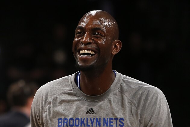 Brooklyn Nets' Kevin Garnett smiles during warms ups before an NBA basketball game against the Atlanta Hawks Friday, April 11, 2014, in New York. Atlanta won 93-88. (AP Photo/Jason DeCrow) Brooklyn Nets' Kevin Garnett smiles during warms ups before an NBA basketball game against the Atlanta Hawks Friday, April 11, 2014, in New York. Atlanta won 93-88. (AP Photo/Jason DeCrow)
