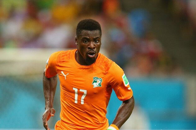 RECIFE, BRAZIL - JUNE 14:  Serge Aurier of the Ivory Coast during the 2014 FIFA World Cup Brazil Group C match  between the Ivory Coast and Japan at Arena Pernambuco on June 14, 2014 in Recife, Brazil.  (Photo by Julian Finney/Getty Images)