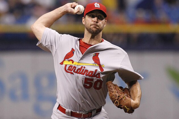 ST. PETERSBURG, FL - JUNE 10: Adam Wainwright #50 of the St. Louis Cardinals pitches during the first inning of a game against the Tampa Bay Rays on June 10, 2014 at Tropicana Field in St. Petersburg, Florida. (Photo by Brian Blanco/Getty Images) ST. PETERSBURG, FL - JUNE 10: Adam Wainwright #50 of the St. Louis Cardinals pitches during the first inning of a game against the Tampa Bay Rays on June 10, 2014 at Tropicana Field in St. Petersburg, Florida. (Photo by Brian Blanco/Getty Images)