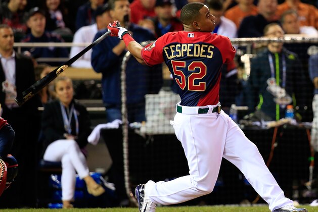 MINNEAPOLIS, MN - JULY 14: American League All-Star Yoenis Cespedes #52 of the Oakland A's bats during the Gillette Home Run Derby at Target Field on July 14, 2014 in Minneapolis, Minnesota. (Photo by Rob Carr/Getty Images) MINNEAPOLIS, MN - JULY 14: American League All-Star Yoenis Cespedes #52 of the Oakland A's bats during the Gillette Home Run Derby at Target Field on July 14, 2014 in Minneapolis, Minnesota. (Photo by Rob Carr/Getty Images)