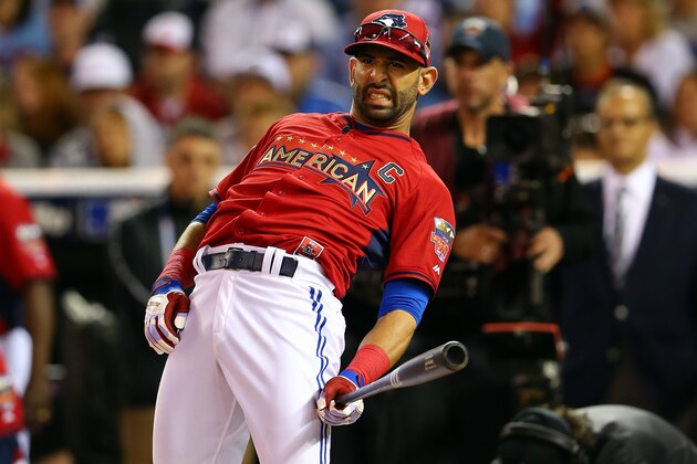 MINNEAPOLIS, MN - JULY 14: American League All-Star Jose Bautista #19 of the Toronto Blue Jays reacts during the Gillette Home Run Derby at Target Field on July 14, 2014 in Minneapolis, Minnesota. (Photo by Elsa/Getty Images) MINNEAPOLIS, MN - JULY 14: American League All-Star Jose Bautista #19 of the Toronto Blue Jays reacts during the Gillette Home Run Derby at Target Field on July 14, 2014 in Minneapolis, Minnesota. (Photo by Elsa/Getty Images)