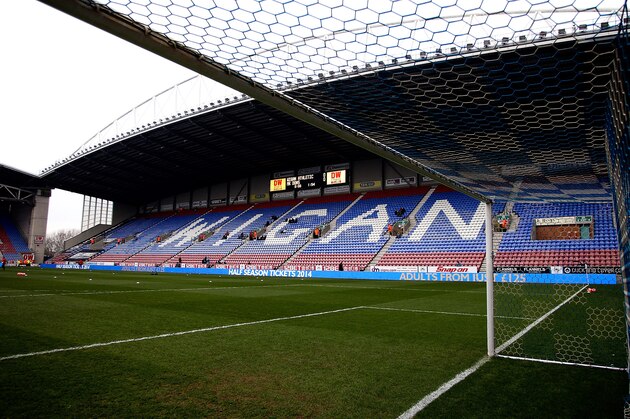 WIGAN, ENGLAND - JANUARY 04:  General view of the DW Stadium prior to the Budweiser FA Cup Third Round match between Wigan Athletic and Milton Keynes Dons at DW Stadium on January 4, 2014 in Wigan, England.  (Photo by Ben Hoskins/Getty Images)