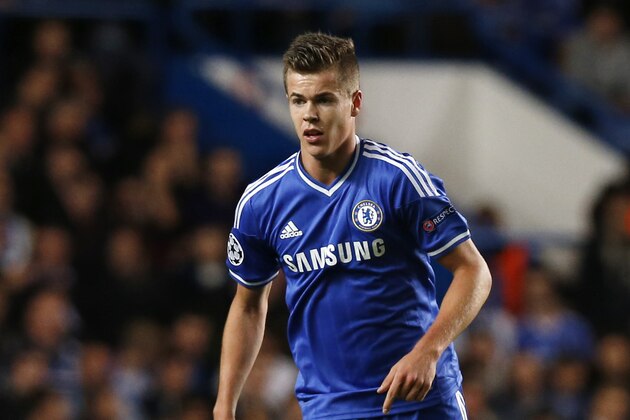 Chelsea's Marco van Ginkel plays against Basel during their Champions League group E soccer match at Stamford Bridge stadium in London, Wednesday, Sept. 18, 2013. (AP Photo/Sang Tan)