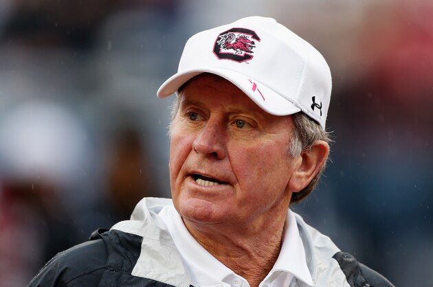 ORLANDO, FL - JANUARY 01:  Head coach Steve Spurrier of the South Carolina Gamecocks walks off the field before the start of their game against the Wisconsin Badgers at the Capital One Bowl on January 1, 2014 in Orlando, Florida.  (Photo by Scott Halleran/Getty Images)