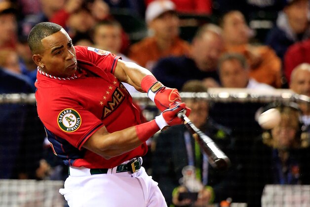 MINNEAPOLIS, MN - JULY 14:  American League All-Star Yoenis Cespedes #52 of the Oakland A's bats during the Gillette Home Run Derby at Target Field on July 14, 2014 in Minneapolis, Minnesota.  (Photo by Rob Carr/Getty Images)