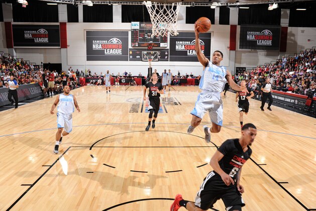 LAS VEGAS, NV - JULY 13: Gary Harris #14 of the Denver Nuggets goes up for a shot against the Chicago Bulls at the Samsung NBA Summer League 2014 on July 13, 2014 at the Cox Pavilion in Las Vegas, Nevada. NOTE TO USER: User expressly acknowledges and agrees that, by downloading and or using this photograph, User is consenting to the terms and conditions of the Getty Images License Agreement. Mandatory Copyright Notice: Copyright 2014 NBAE (Photo by Garrett Ellwood/NBAE via Getty Images)