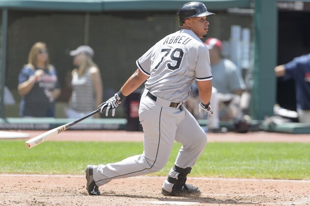 CLEVELAND, OH - JULY 13: Jose Abreu #79 of the Chicago White Sox singles to right during the fifth inning against the Cleveland Indians at Progressive Field on July 13, 2014 in Cleveland, Ohio. (Photo by Jason Miller/Getty Images)