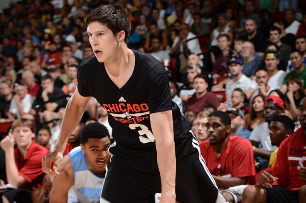 LAS VEGAS, NV - JULY 13:  Doug McDermott #3 of the Chicago Bulls handles the ball against the Denver Nuggets at the Samsung NBA Summer League 2014 on July 13, 2014 at the Cox Pavilion in Las Vegas, Nevada. NOTE TO USER: User expressly acknowledges and agrees that, by downloading and or using this photograph, User is consenting to the terms and conditions of the Getty Images License Agreement. Mandatory Copyright Notice: Copyright 2014 NBAE (Photo by Garrett Ellwood/NBAE via Getty Images)