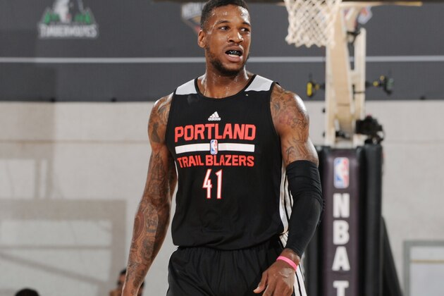 LAS VEGAS, NV - JULY 15: Thomas Robinson #41 of the Portland Trail Blazers stands on the court during a game against the Atlanta Hawks during the Samsung NBA Summer League 2014 on July 15, 2014 at the Cox Pavilion in Las Vegas, Nevada. NOTE TO USER: User expressly acknowledges and agrees that, by downloading and or using this photograph, User is consenting to the terms and conditions of the Getty Images License Agreement. Mandatory Copyright Notice: Copyright 2014 NBAE (Photo by Bart Young/NBAE via Getty Images)