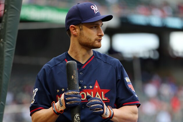 MINNEAPOLIS, MN - JULY 15:  National League All-Star Jonathan Lucroy #20 of the Milwaukee Brewers on the field before the 85th MLB All-Star Game at Target Field on July 15, 2014 in Minneapolis, Minnesota.  (Photo by Elsa/Getty Images)