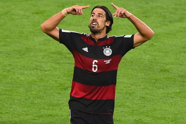 BELO HORIZONTE, BRAZIL - JULY 08: Sami Khedira of Germany celebrates scoring his team's fifth goal during the 2014 FIFA World Cup Brazil Semi Final match between Brazil and Germany at Estadio Mineirao on July 8, 2014 in Belo Horizonte, Brazil. (Photo by Jamie McDonald/Getty Images) BELO HORIZONTE, BRAZIL - JULY 08: Sami Khedira of Germany celebrates scoring his team's fifth goal during the 2014 FIFA World Cup Brazil Semi Final match between Brazil and Germany at Estadio Mineirao on July 8, 2014 in Belo Horizonte, Brazil. (Photo by Jamie McDonald/Getty Images)