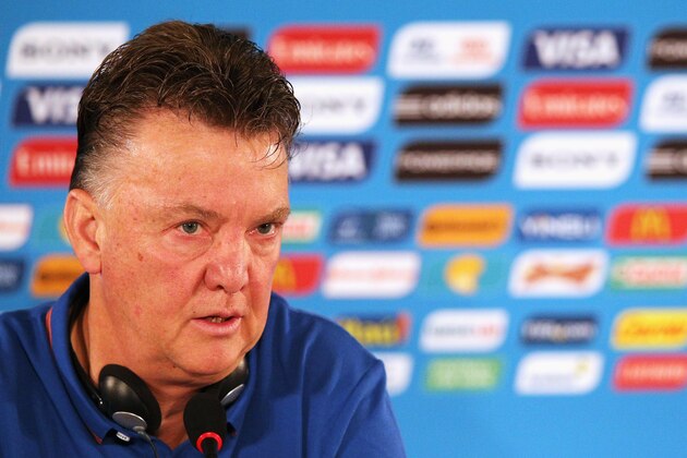 BRASILIA, BRAZIL - JULY 11:  Head coach, Louis van Gaal speaks to the media during the Netherlands press conference prior to their 3rd Place Playoff match between the Netherlands and Brazil at the 2014 FIFA World Cup at the Estadio Nacional on July 11, 2014 in Brasilia.  (Photo by Dean Mouhtaropoulos/Getty Images)