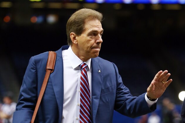 NEW ORLEANS, LA - JANUARY 02:  Head coach Nick Saban of the Alabama Crimson Tide arrives at the stadium before playing the Oklahoma Sooners in the Allstate Sugar Bowl at the Mercedes-Benz Superdome on January 2, 2014 in New Orleans, Louisiana.  (Photo by Streeter Lecka/Getty Images)