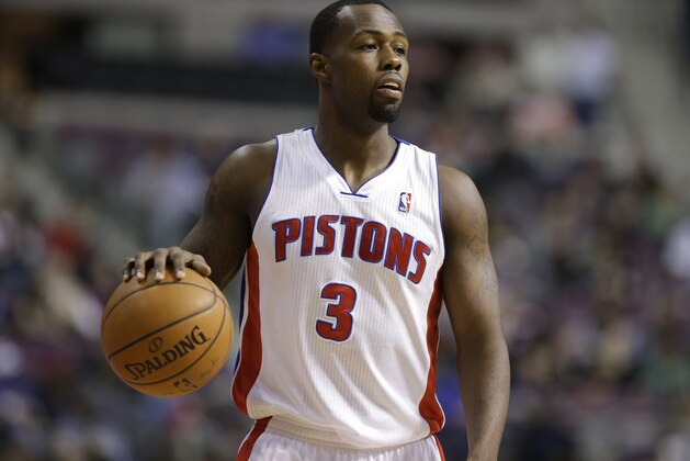 Detroit Pistons guard Rodney Stuckey (3) controls the ball during the second half of an NBA basketball game against the Chicago Bulls in Auburn Hills, Mich., Wednesday, March 5, 2014. (AP Photo/Carlos Osorio)