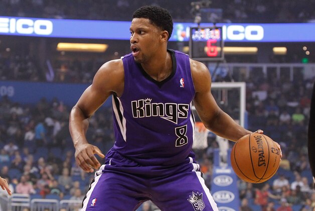 Dec 21, 2013; Orlando, FL, USA; Sacramento Kings small forward Rudy Gay (8) against the Orlando Magic during the first quarter at Amway Center. Mandatory Credit: Kim Klement-USA TODAY Sports