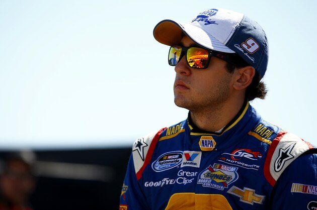 LOUDON, NH - JULY 12:  Chase Elliott, driver of the #9 Napa Auto Parts Chevrolet, looks on during qualifying for the NASCAR Nationwide Series Sta-Green 200 at New Hampshire Motor Speedway on July 12, 2014 in Loudon, New Hampshire.  (Photo by Jared Wickerham/Getty Images)