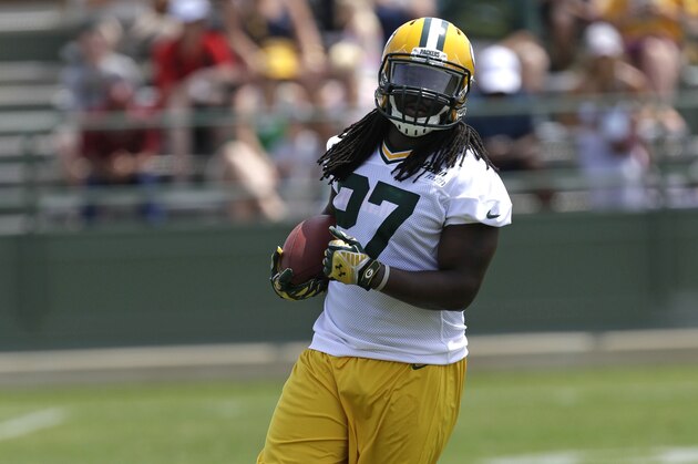 Green Bay Packers running back Eddie Lacy during an NFL football mini camp practice Tuesday, June. 17, 2014, in Green Bay, Wis. (AP Photo/Mike Roemer)