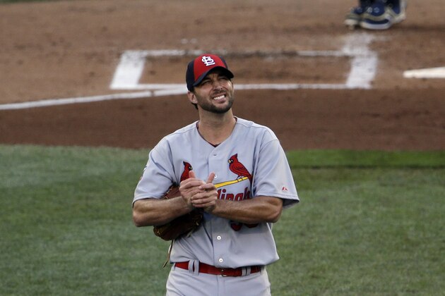 National League starting pitcher Adam Wainwright returns to the mound after giving up a home run to Miguel Cabrera, of the Detroit Tigers during the first inning of the MLB All-Star baseball game, Tuesday, July 15, 2014, in Minneapolis. (AP Photo/Paul Sancya) National League starting pitcher Adam Wainwright returns to the mound after giving up a home run to Miguel Cabrera, of the Detroit Tigers during the first inning of the MLB All-Star baseball game, Tuesday, July 15, 2014, in Minneapolis. (AP Photo/Paul Sancya)