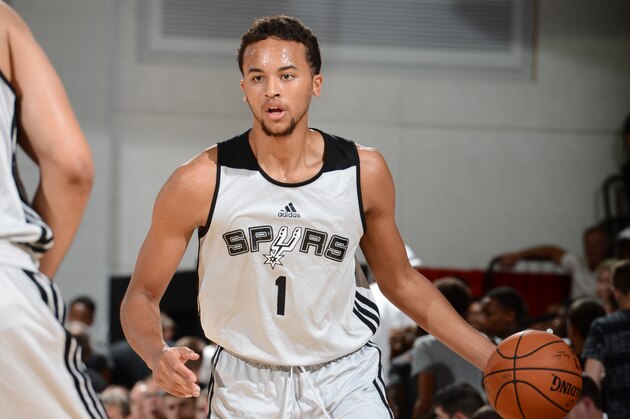 LAS VEGAS, NV - JULY 11: Kyle Anderson #1 of the San Antonio Spurs handles the ball against the Sacramento Kings at the Samsung NBA Summer League 2014 on July 11, 2014 at the Cox Pavilion in Las Vegas, Nevada. NOTE TO USER: User expressly acknowledges and agrees that, by downloading and or using this photograph, User is consenting to the terms and conditions of the Getty Images License Agreement. Mandatory Copyright Notice: Copyright 2014 NBAE (Photo by Garrett Ellwood/NBAE via Getty Images)