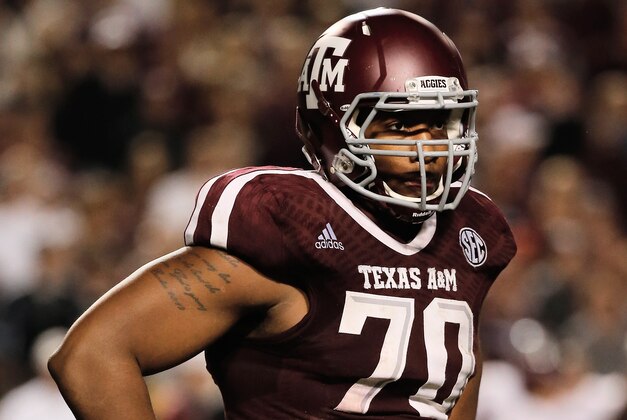 COLLEGE STATION, TX - NOVEMBER 09:  Cedric Ogbuehi #70 of the Texas A&M Aggies in action during the game against the Mississippi State Bulldogs at Kyle Field on November 9, 2013 in College Station, Texas.  (Photo by Scott Halleran/Getty Images)