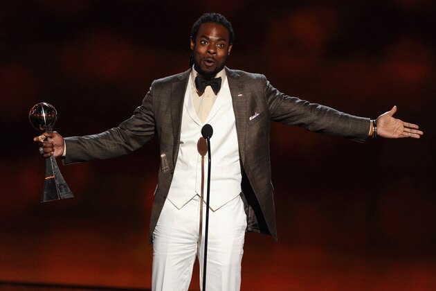 LOS ANGELES, CA - JULY 16:  NFL player Richard Sherman of the Seattle Seahawks accepts the Best Breakthrough Athlete award onstage during the 2014 ESPYS at Nokia Theatre L.A. Live on July 16, 2014 in Los Angeles, California.  (Photo by Kevin Winter/Getty Images)