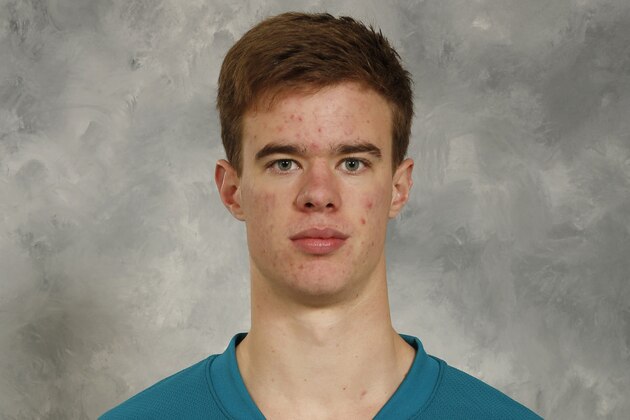 SAN JOSE, CA - SEPTEMBER 11:  Mirco Mueller of the San Jose Sharks poses for his official headshot for the 2013-14 season on September 11, 2013 at SAP Center in San Jose, California. (Photo by Don Smith/NHLI via Getty Images)