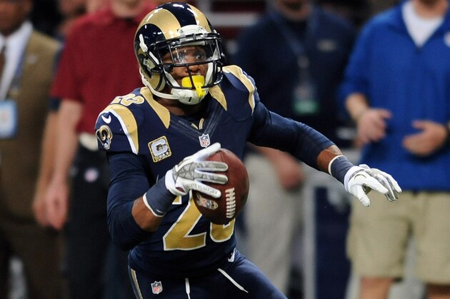 ST. LOUIS, MO - NOVEMBER 24: Rodney McLeod #23 of the St. Louis Rams celebrates the game clinching interception in the fourth quarter against the Chicago Bears at the Edward Jones Dome on November 24, 2013 in St. Louis, Missouri. The St. Louis Rams defeated the Chicago Bears, 42-21. (Photo by Michael Thomas/Getty Images)