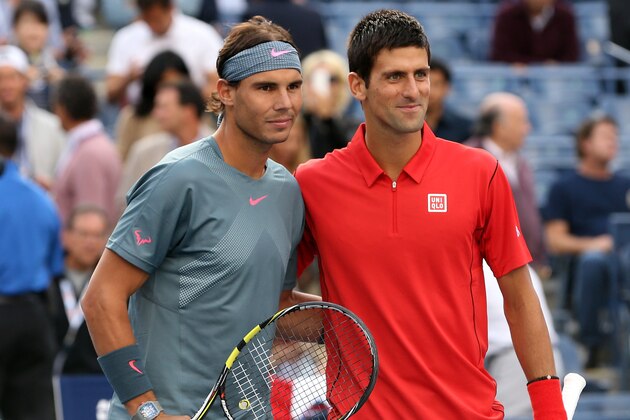 NEW YORK, NY - SEPTEMBER 09:  Rafael Nadal of Spain and Novak Djokovic of Serbia pose at the net before the men's singles final match on Day Fifteen of the 2013 US Open at the USTA Billie Jean King National Tennis Center on September 9, 2013 in the Flushing neighborhood of the Queens borough of New York City.  (Photo by Matthew Stockman/Getty Images)