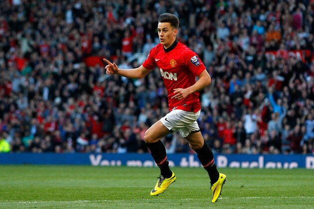 MANCHESTER, ENGLAND - MAY 14: Tom Lawrence of Manchester United celebrates his goal during the Barclays Under-21 Premier League Final match between Manchester United and Chelsea at Old Trafford on May 14, 2014 in Manchester, England. (Photo by Paul Thomas/Getty Images)
