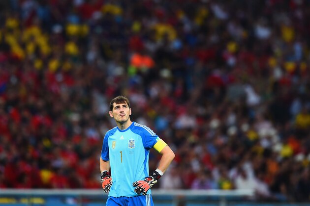 RIO DE JANEIRO, BRAZIL - JUNE 18: Iker Casillas of Spain looks on during the 2014 FIFA World Cup Brazil Group B match between Spain and Chile at Maracana on June 18, 2014 in Rio de Janeiro, Brazil. (Photo by Matthias Hangst/Getty Images) RIO DE JANEIRO, BRAZIL - JUNE 18: Iker Casillas of Spain looks on during the 2014 FIFA World Cup Brazil Group B match between Spain and Chile at Maracana on June 18, 2014 in Rio de Janeiro, Brazil. (Photo by Matthias Hangst/Getty Images)