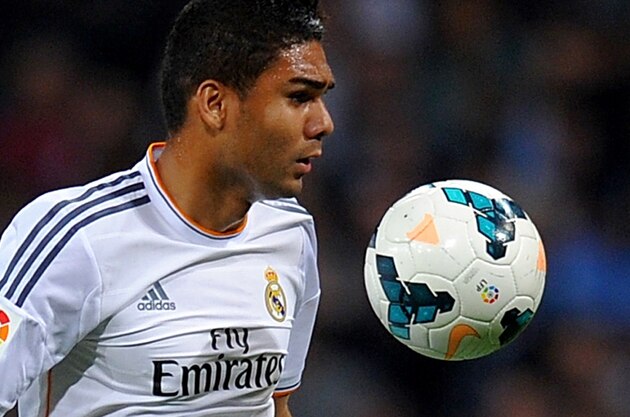 MADRID, SPAIN - APRIL 12:  Casemiro of Real Madrid controls the ball during the La Liga match between Real Madrid and Almeria at Santiago Bernabeu stadium on April 12, 2014 in Madrid, Spain.  (Photo by Denis Doyle/Getty Images)