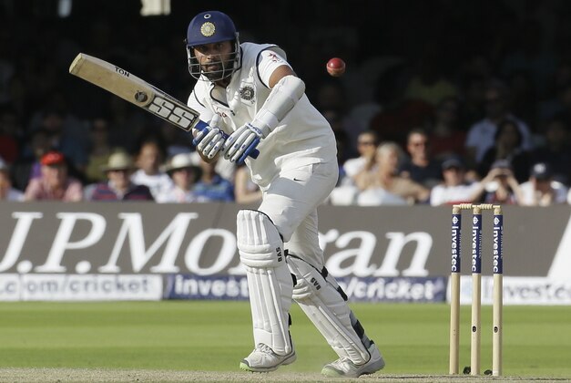 India's Murali Vijay plays a shot off the bowling of England's James Anderson during the third day of the second test match between England and India at Lord's cricket ground in London, Saturday, July 19, 2014. (AP Photo/Kirsty Wigglesworth)