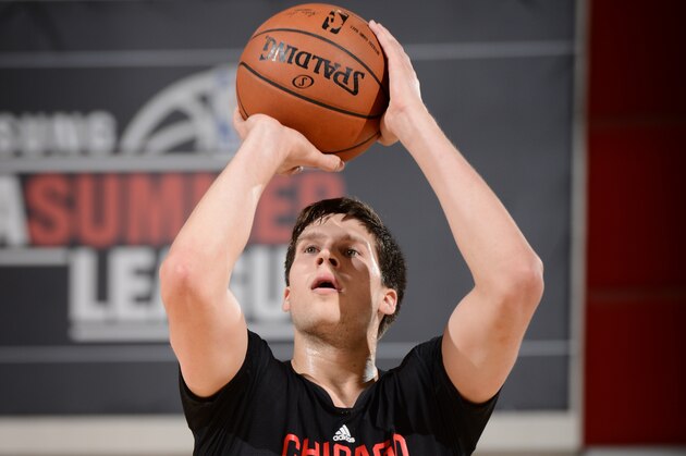 LAS VEGAS, NV - JULY 13:  Doug McDermott #3 of the Chicago Bulls takes a free throw against the Denver Nuggets at the Samsung NBA Summer League 2014 on July 13, 2014 at the Cox Pavilion in Las Vegas, Nevada. NOTE TO USER: User expressly acknowledges and agrees that, by downloading and or using this photograph, User is consenting to the terms and conditions of the Getty Images License Agreement. Mandatory Copyright Notice: Copyright 2014 NBAE (Photo by Garrett Ellwood/NBAE via Getty Images)