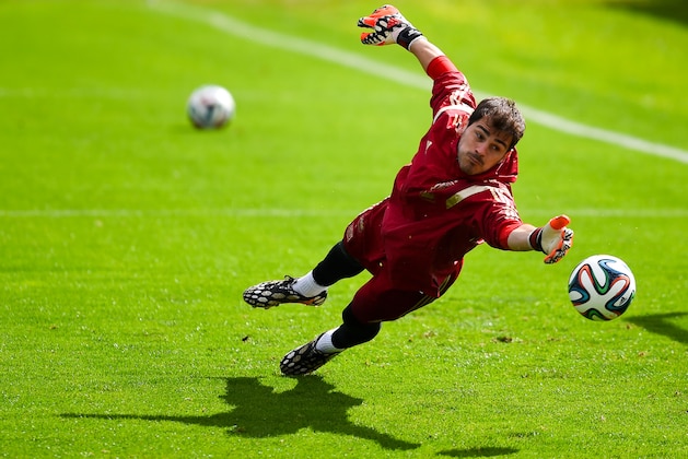 CURITIBA, BRAZIL - JUNE 21:  Iker Casillas of Spain in action during a Spain training session at Centro de Entrenamiento do Caju on June 21, 2014 in Curitiba, Brazil.  (Photo by David Ramos/Getty Images)