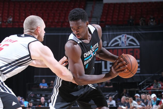LAS VEGAS, NV - JULY 20: Noah Vonleh #1 of the Charlotte Hornets handles the ball against the Houston Rockets at the Samsung NBA Summer League 2014 on July 20, 2014 at the Thomas and Mack Center in Las Vegas, Nevada. NOTE TO USER: User expressly acknowledges and agrees that, by downloading and or using this photograph, User is consenting to the terms and conditions of the Getty Images License Agreement. Mandatory Copyright Notice: Copyright 2014 NBAE (Photo by Jack Arent/NBAE via Getty Images) LAS VEGAS, NV - JULY 20: Noah Vonleh #1 of the Charlotte Hornets handles the ball against the Houston Rockets at the Samsung NBA Summer League 2014 on July 20, 2014 at the Thomas and Mack Center in Las Vegas, Nevada. NOTE TO USER: User expressly acknowledges and agrees that, by downloading and or using this photograph, User is consenting to the terms and conditions of the Getty Images License Agreement. Mandatory Copyright Notice: Copyright 2014 NBAE (Photo by Jack Arent/NBAE via Getty Images)