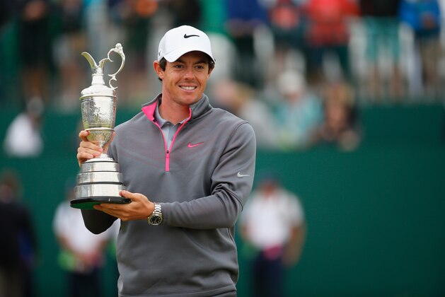 HOYLAKE, ENGLAND - JULY 20:  Rory McIlroy of Northern Ireland holds the Claret Jug after his two-stroke victory at The 143rd Open Championship at Royal Liverpool on July 20, 2014 in Hoylake, England.  (Photo by Tom Pennington/Getty Images)