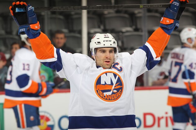 DENVER, CO - JANUARY 10: John Tavares #91 of the New York Islanders skates prior to the game against the Colorado Avalanche at the Pepsi Center on January 10, 2014 in Denver, Colorado. The Islanders defeated the Avalanche in overtime 2-1. (Photo by Michael Martin/NHLI via Getty Images)