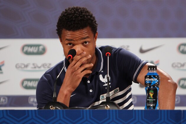 France's player Loic Remy attends a press conference in Ribeirao Preto, Brazil, Friday, June 13, 2014. France is in group E at the World Cup soccer tournament and plays its first match Sunday. (AP Photo/David Vincent)
