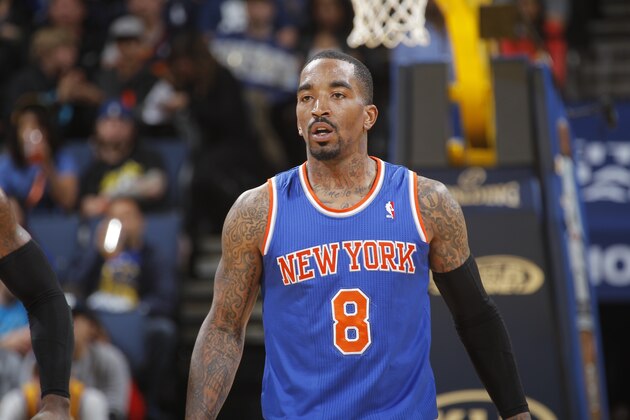 OAKLAND, CA - MARCH 30: J.R. Smith #8 of the New York Knicks in a game against the Golden State Warriors on March 30, 2014 at Oracle Arena in Oakland, California. NOTE TO USER: User expressly acknowledges and agrees that, by downloading and or using this photograph, user is consenting to the terms and conditions of Getty Images License Agreement. Mandatory Copyright Notice: Copyright 2014 NBAE (Photo by Rocky Widner/NBAE via Getty Images)