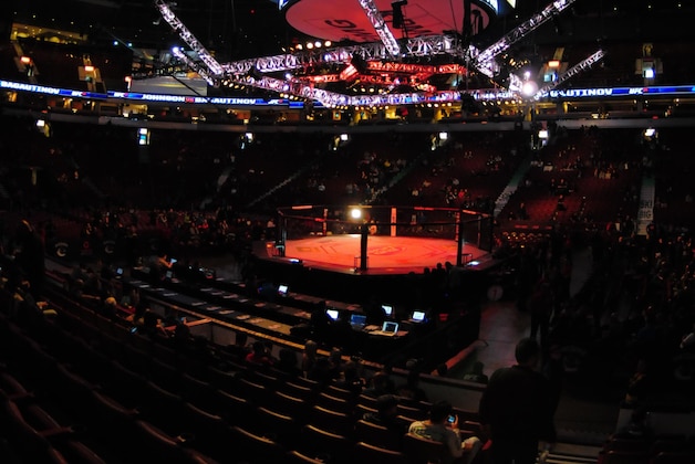 Jun 14, 2014; Vancouver, British Columbia, Canada; Overall view of the Octagon prior to the start of UFC 174 at Rogers Arena. Mandatory Credit: Anne-Marie Sorvin-USA TODAY Sports
